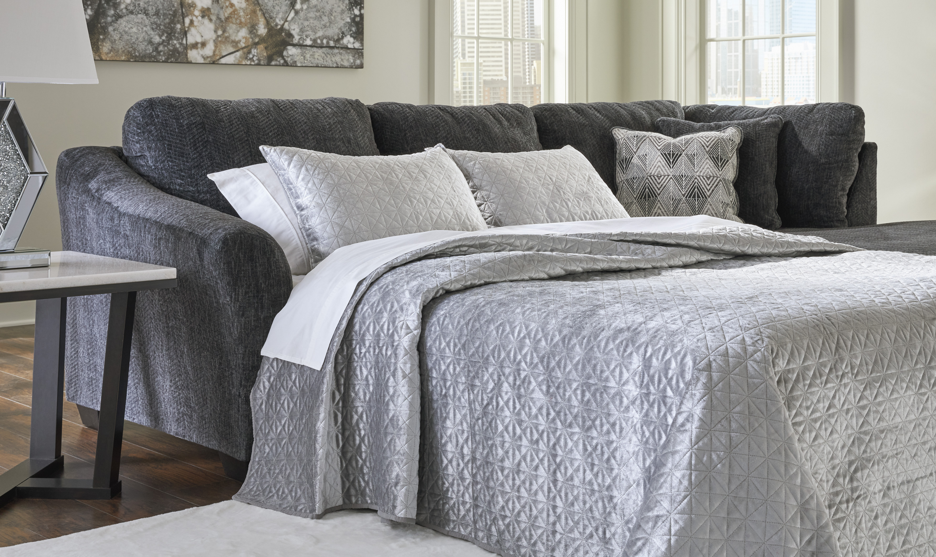 Modern Heritage Biddeford 2-Piece Fabric Sleeper Sectional With Chaise In Shadow