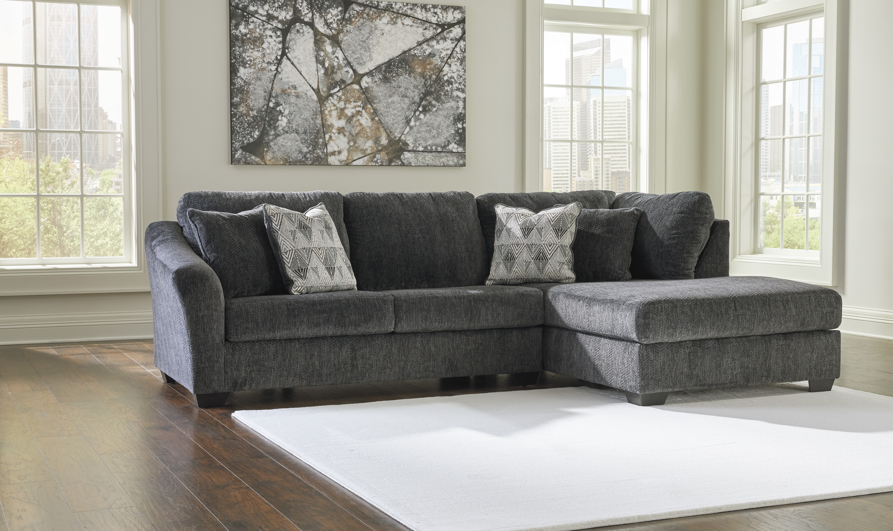 Modern Heritage Biddeford 2-Piece Fabric Sleeper Sectional With Chaise In Shadow