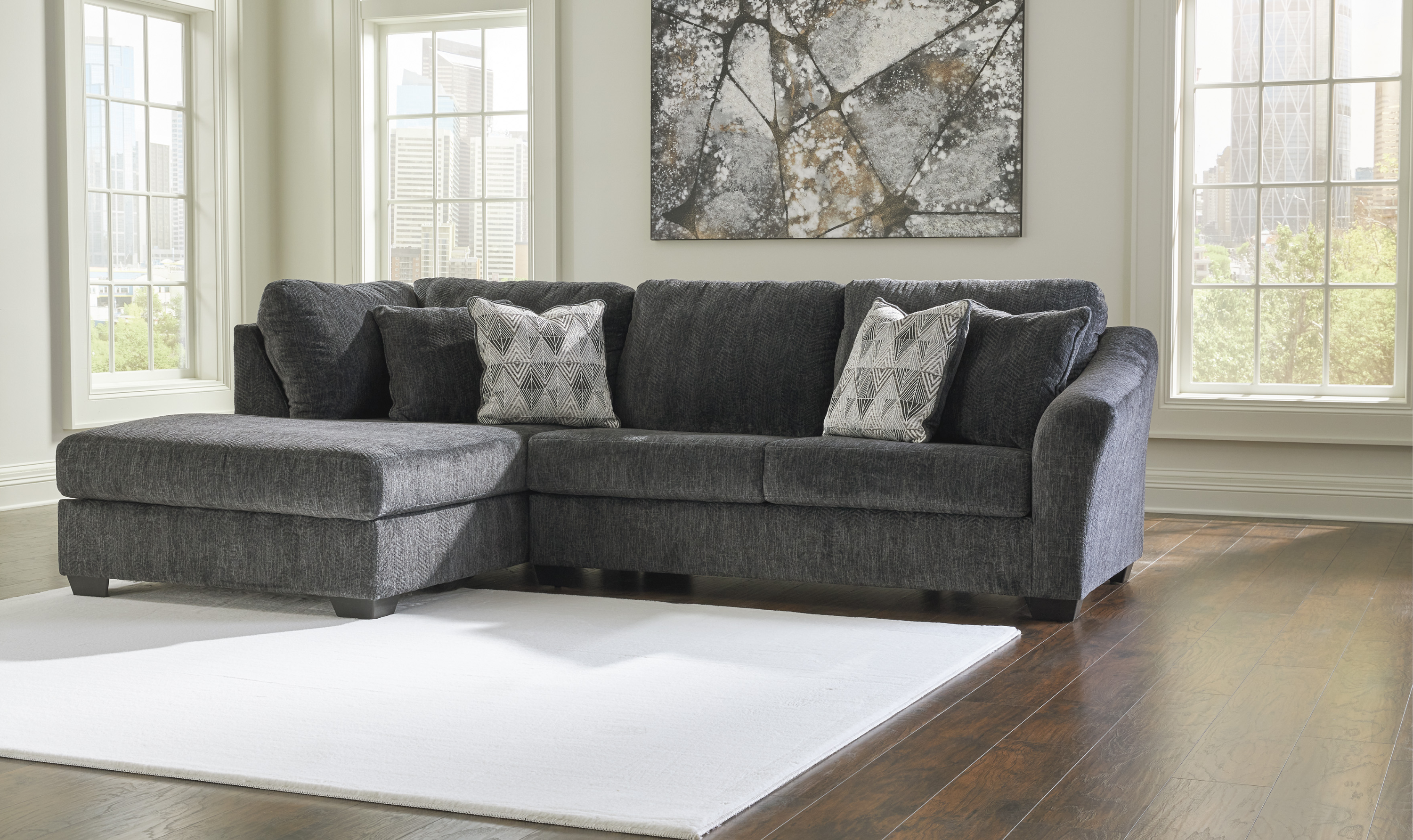 Modern Heritage Biddeford 2-Piece Fabric Sleeper Sectional With Chaise In Shadow