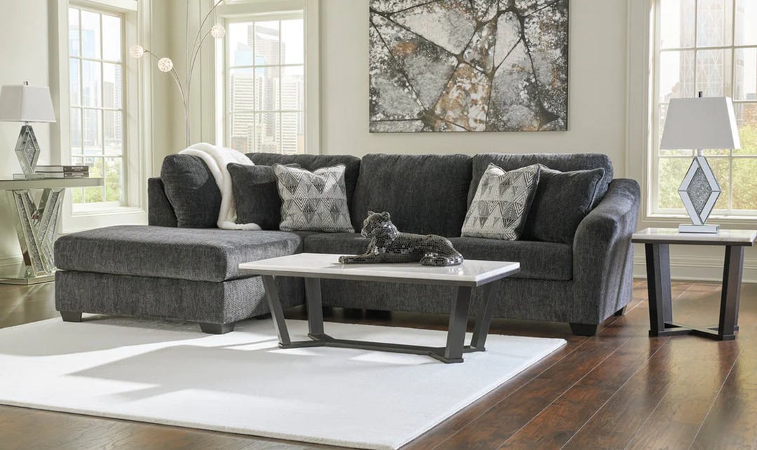 Biddeford 2-Piece Fabric Sleeper Sectional With Chaise In Shadow