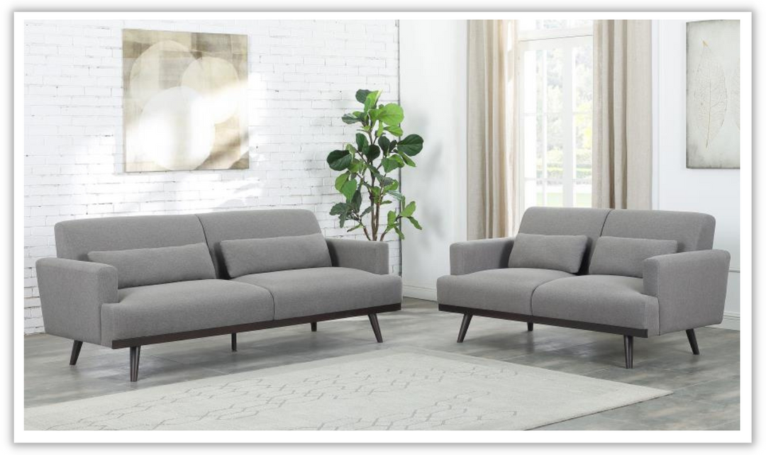 Blake Gray Fabric Living Room Set with Attached Cushions