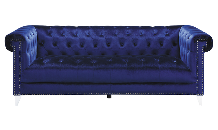Coaster Bleker 3-Seater Blue Velvet Tufted Tuxedo Arm Sofa