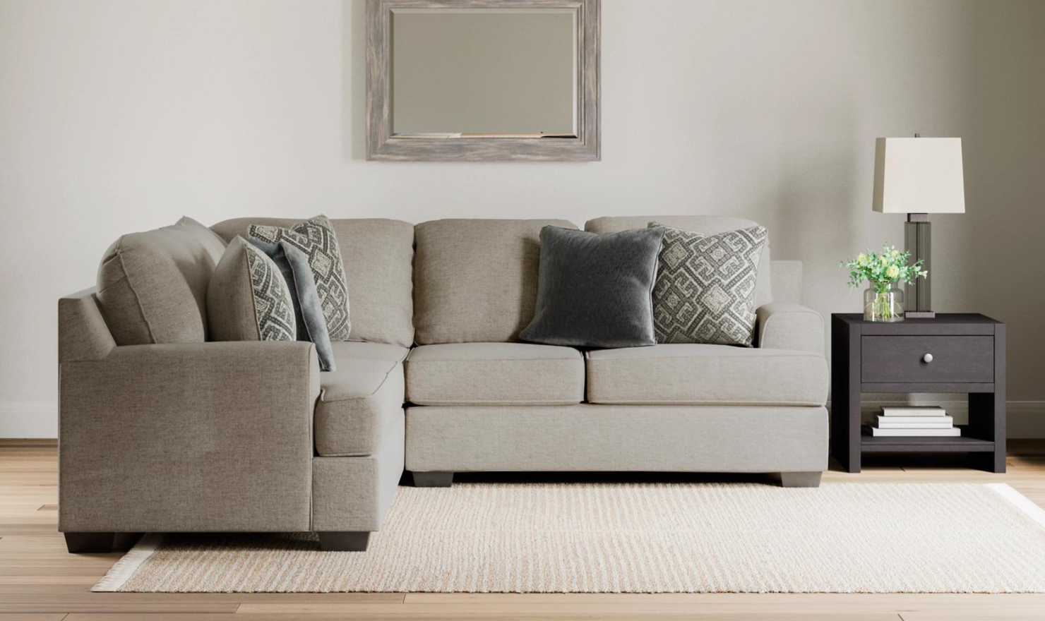 Bovarian Fabric Sectional With Soft Pillow In Stone