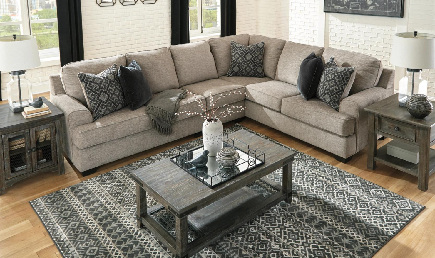 Bovarian Fabric Sectional With Soft Pillow In Stone