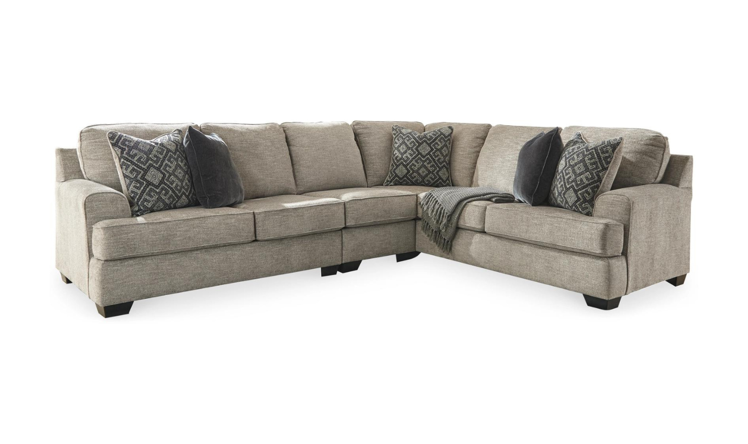 Bovarian Fabric Sectional With Soft Pillow In Stone