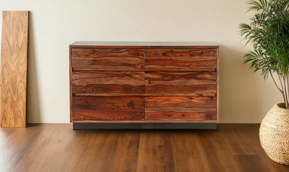 HTD Brisbane 6-Drawer Dresser in Natural Sheesham Wood Finish- Jennifer Furniture