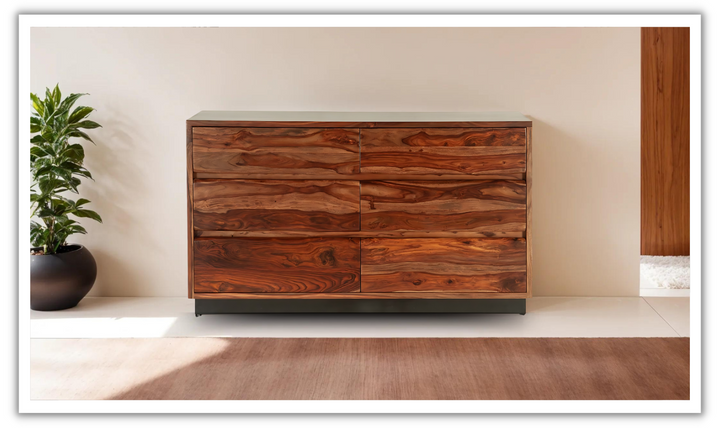 HTD Brisbane 6-Drawer Dresser in Natural Sheesham Wood Finish- Jennifer Furniture