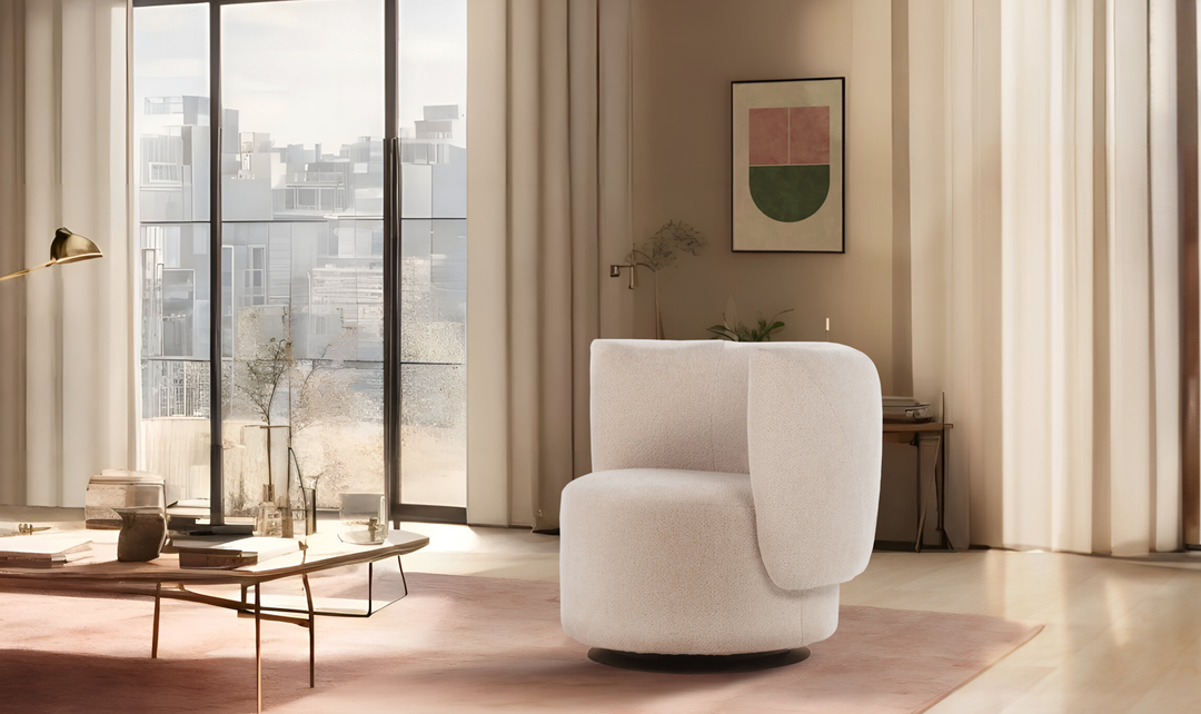 Calia Italia Milla Fabric Swivel Accent Chair in Barrel Design
