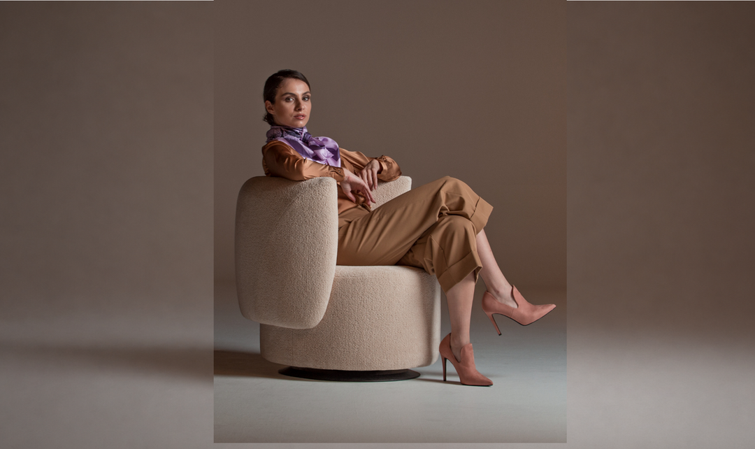 Calia Italia Milla Fabric Swivel Accent Chair in Barrel Design