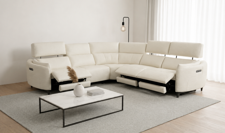 Calia Italia Placido Leather Triple Power Zero Gravity Reclining Sectional Sofa