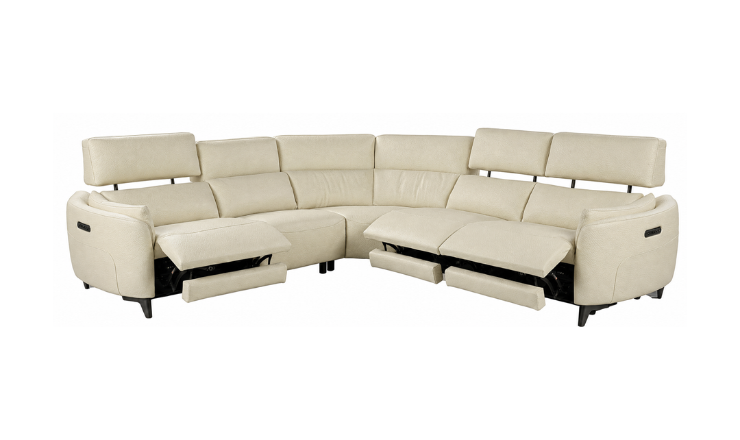 Calia Italia Placido Leather Triple Power Zero Gravity Reclining Sectional Sofa