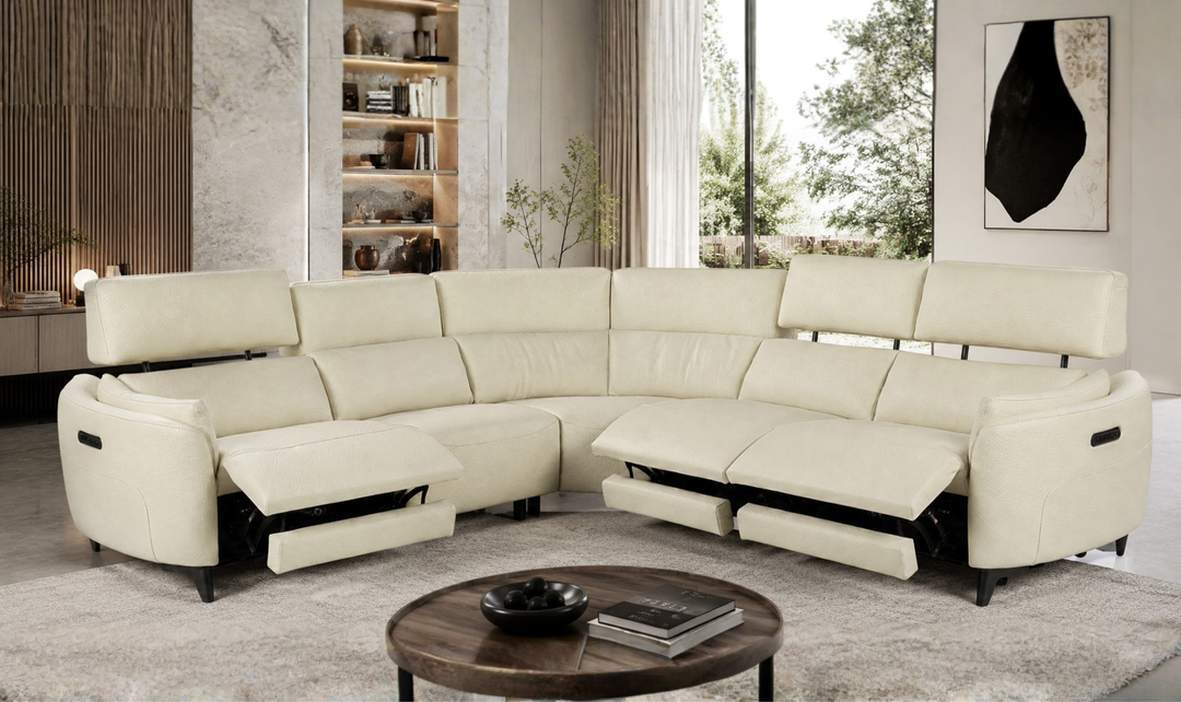 Calia Italia Placido Leather Triple Power Zero Gravity Reclining Sectional Sofa