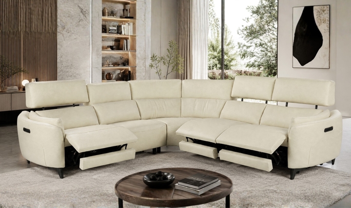 Calia Italia Placido Leather Triple Power Zero Gravity Reclining Sectional Sofa