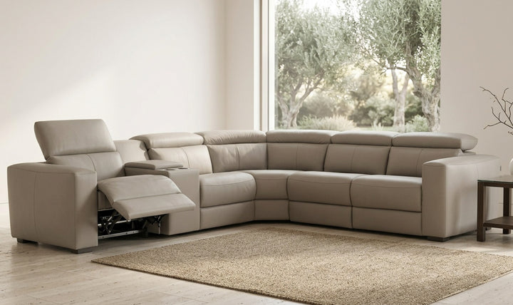 Calia Italia Tevere Leather Triple Power Zero Gravity Reclining Sectional Sofa