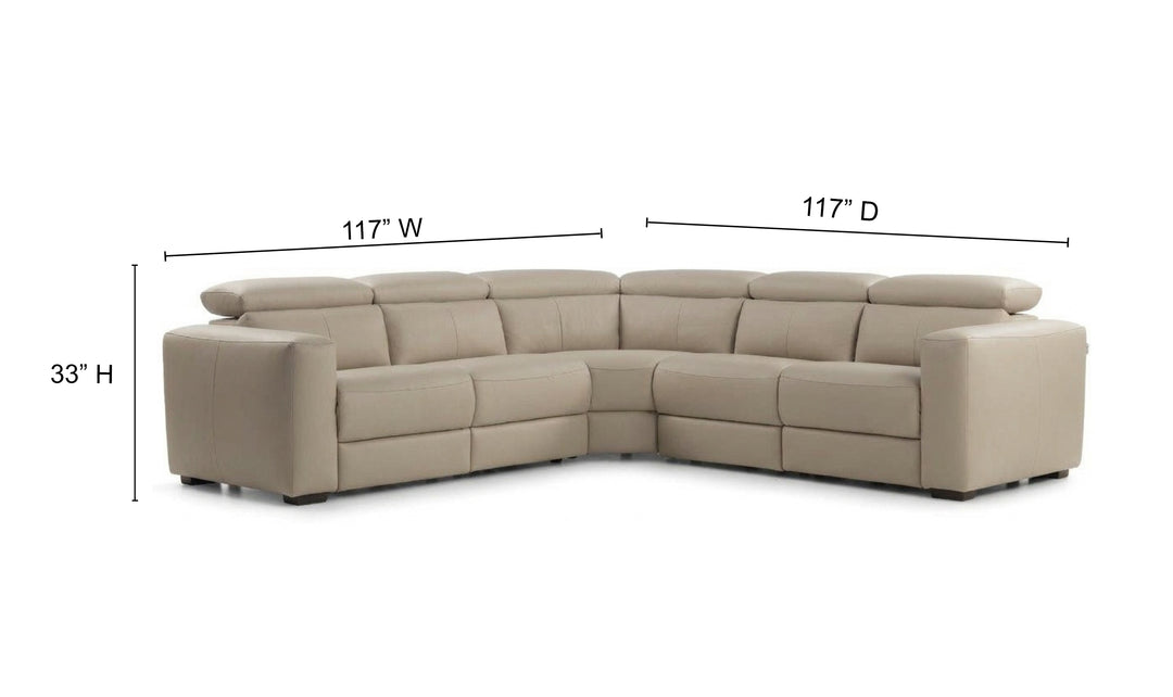 Calia Italia Tevere Leather Triple Power Zero Gravity Reclining Sectional Sofa