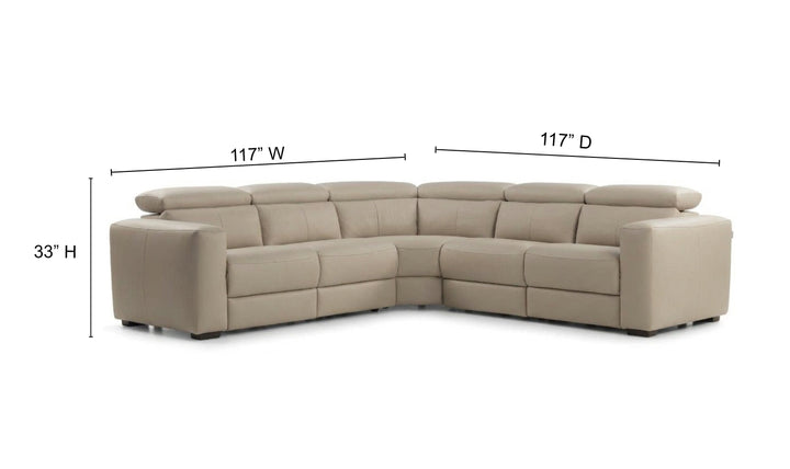Calia Italia Tevere Leather Triple Power Zero Gravity Reclining Sectional Sofa
