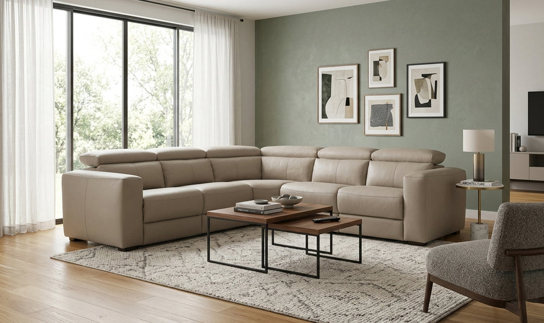 Calia Italia Tevere Leather Triple Power Zero Gravity Reclining Sectional Sofa