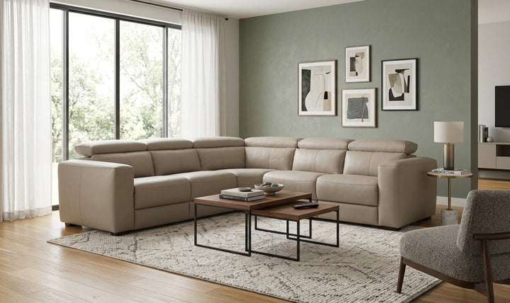 Calia Italia Tevere Leather Triple Power Zero Gravity Reclining Sectional Sofa