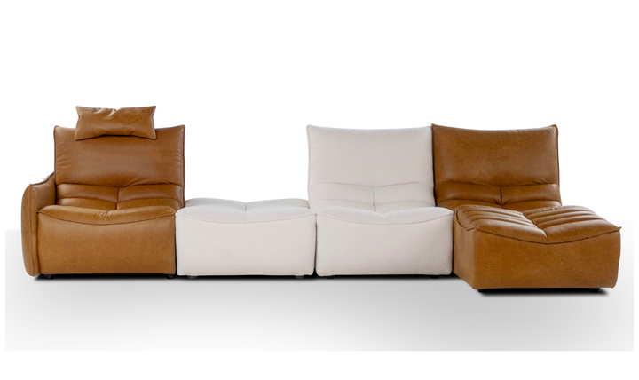 Calia Italia Zip Relax Leather Sectional Sofa With Chaise Lounge