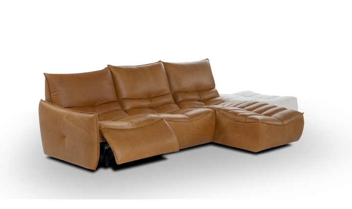 Calia Italia Zip Relax Leather Sectional Sofa With Chaise Lounge