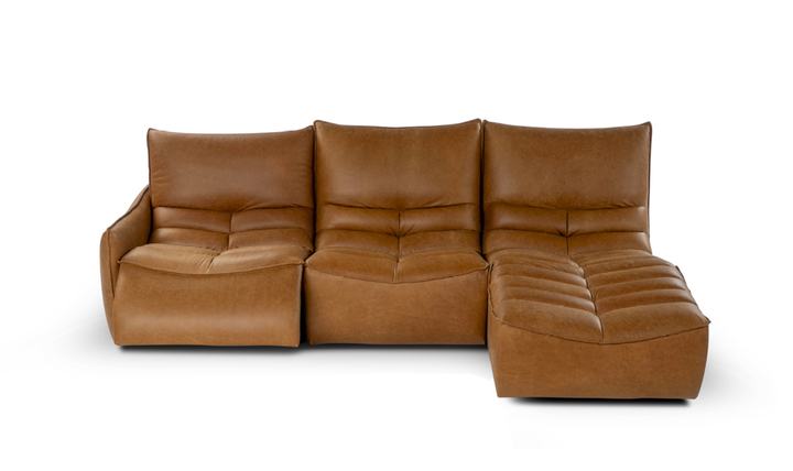Calia Italia Zip Relax Leather Sectional Sofa With Chaise Lounge