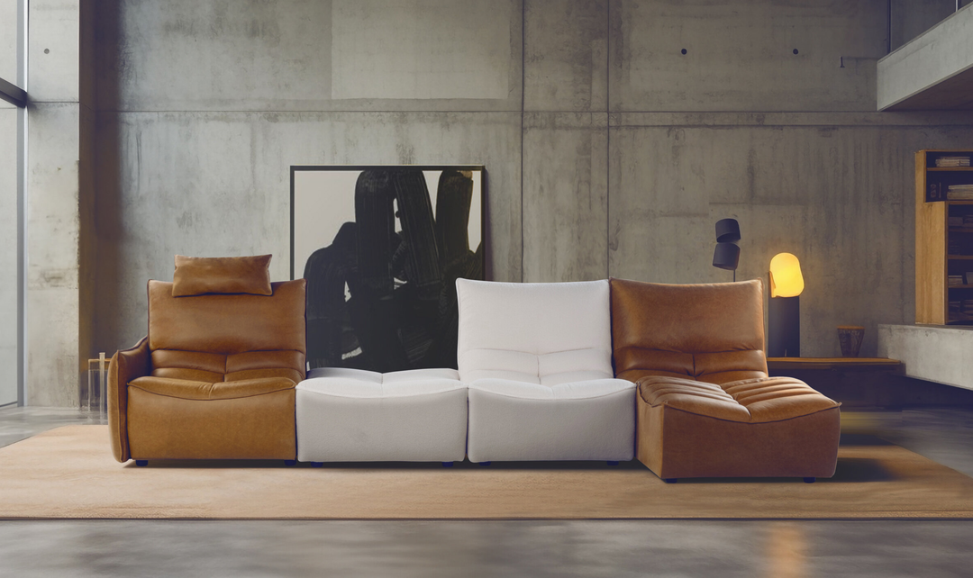 Calia Italia Zip Relax Leather Sectional Sofa With Chaise Lounge