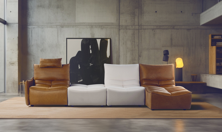 Calia Italia Zip Relax Leather Sectional Sofa With Chaise Lounge