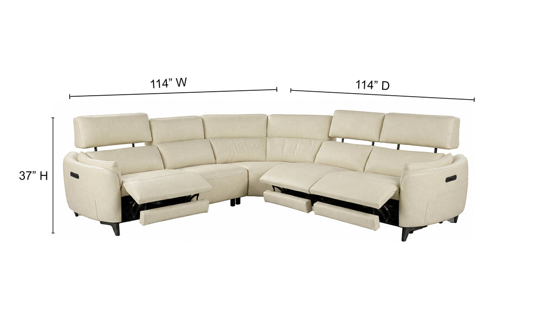 Calia Italia Placido Leather Triple Power Zero Gravity Reclining Sectional Sofa