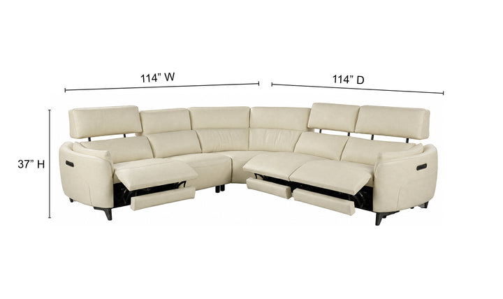 Calia Italia Placido Leather Triple Power Zero Gravity Reclining Sectional Sofa