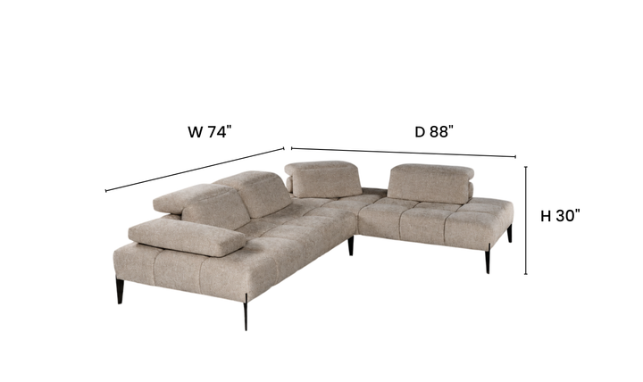 Calia Italia Skyline Modular Sectional Long Chaise With Adjustable Headrest