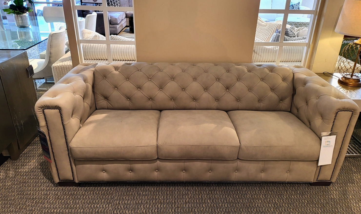 Beige leather sleeper sofa deals