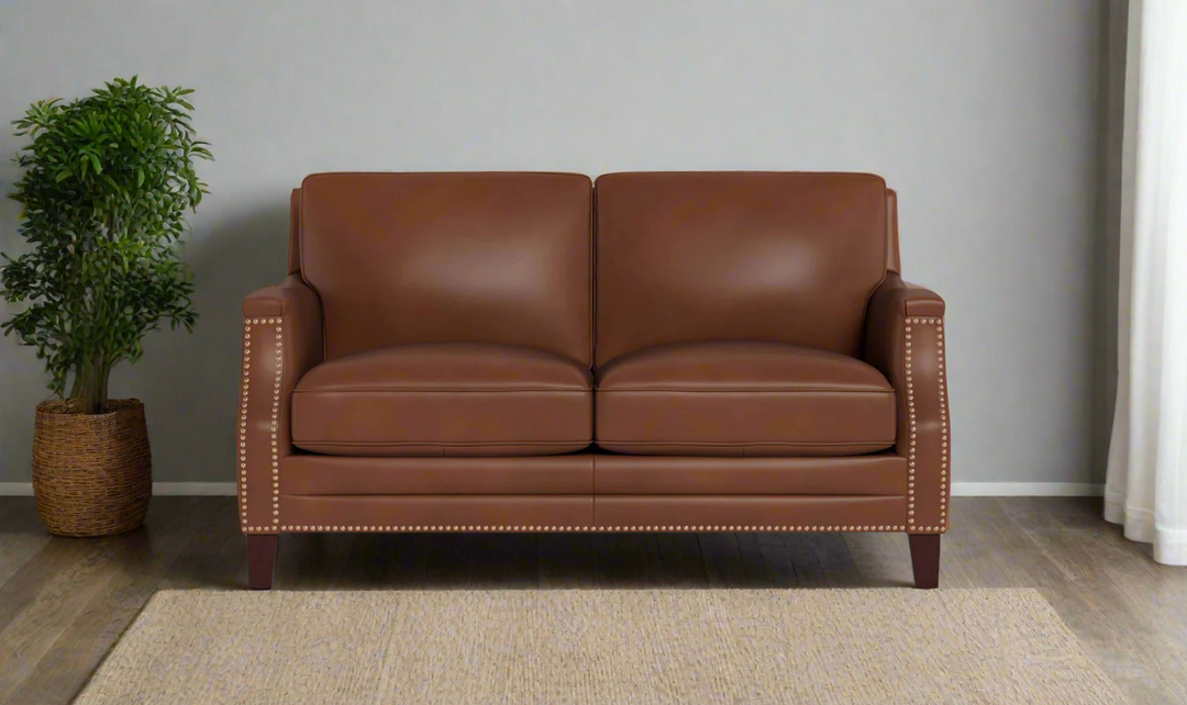 Hydeline Camano Leather Living Room Set with Nailhead Finish