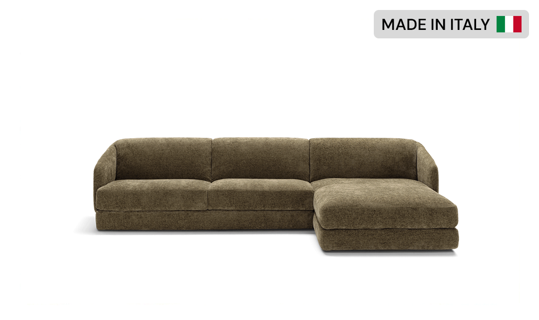 Klaussner Italia Cantico L-Shape Sleeper Sectional Sofa Chaise in Olive Green