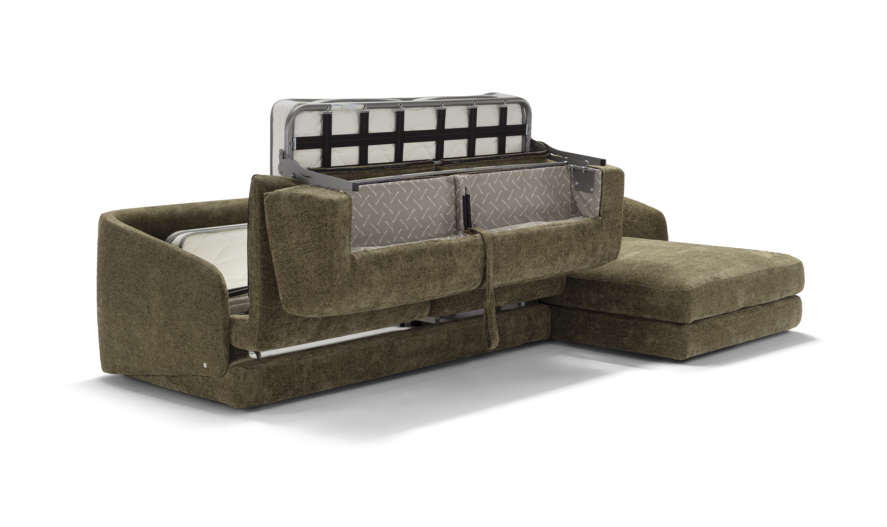 Klaussner Italia Cantico L-Shape Sleeper Sectional Sofa Chaise in Olive Green
