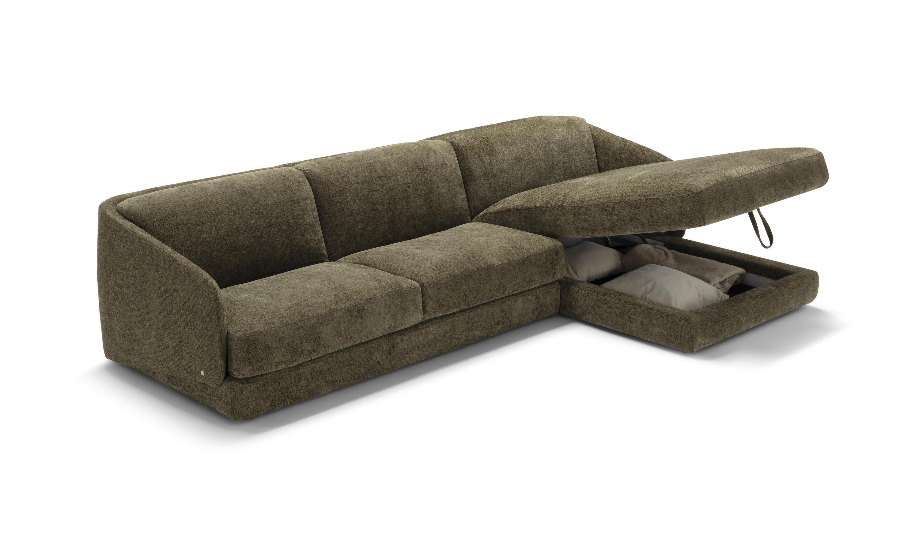 Klaussner Italia Cantico L-Shape Sleeper Sectional Sofa Chaise in Olive Green