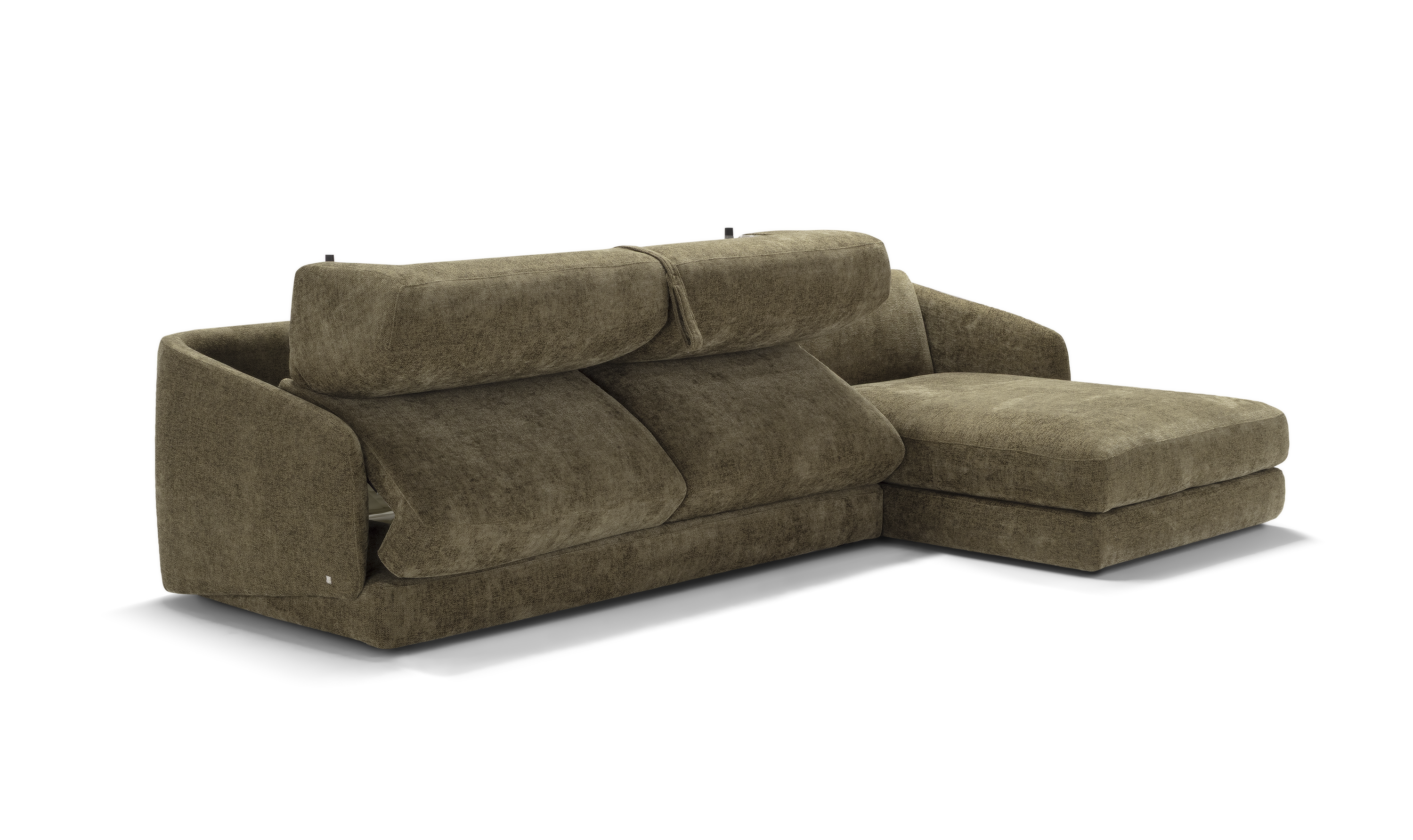 Klaussner Italia Cantico L-Shape Sleeper Sectional Sofa Chaise in Olive Green