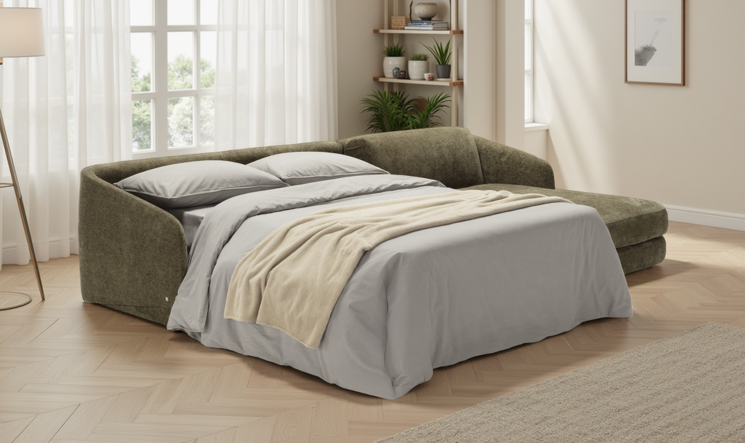Cantico L-Shape Sleeper Sectional Sofa Chaise in Olive Green
