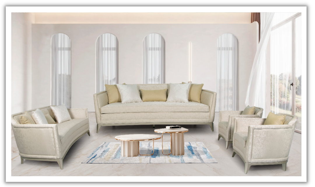 Caradome Fabric Upholstered Living Room Set In Ivory