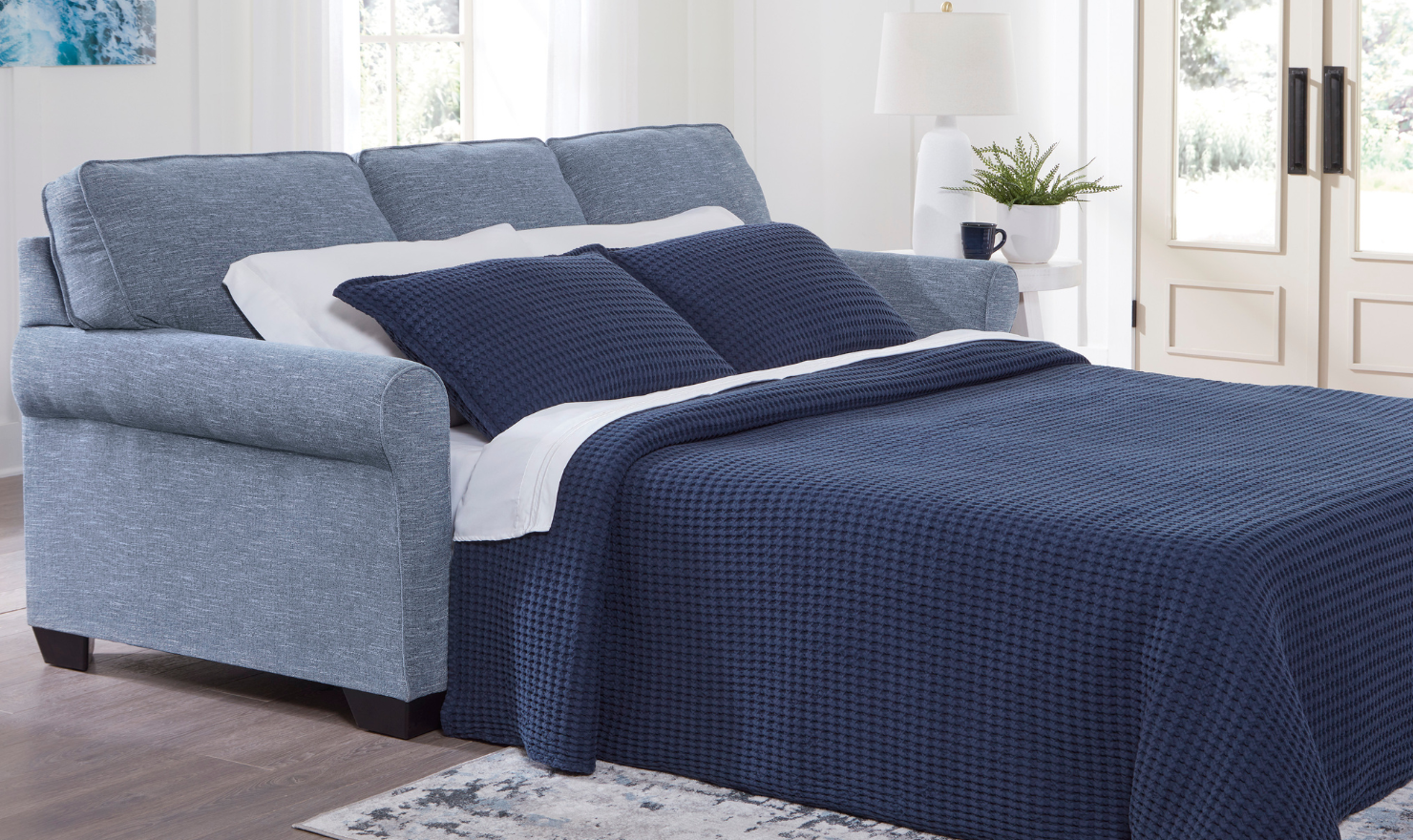 Carissa Manor 3 Seater Pull Out Queen Sofa Sleeper With Memory Foam Mattresses-jennifer furniture