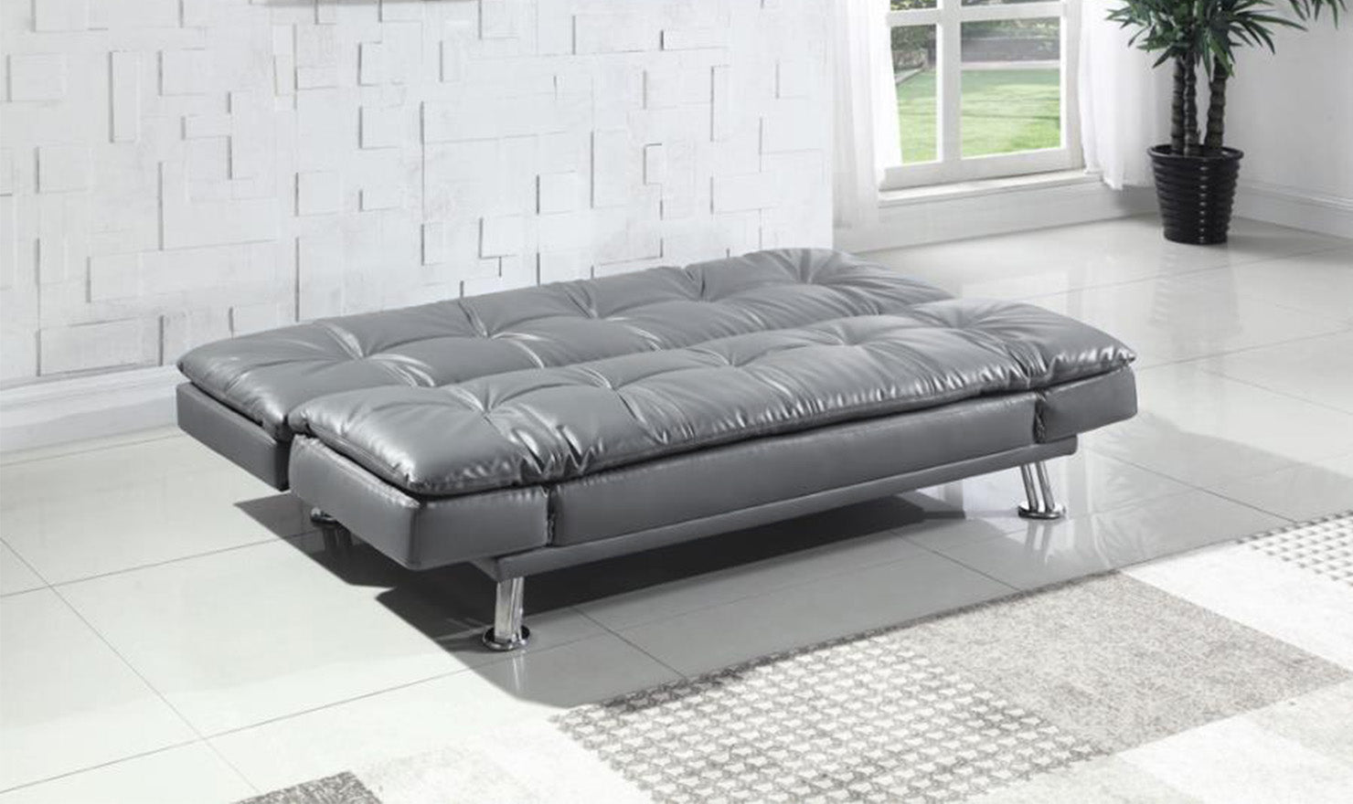 Carlinda Grey Futon with Chrome Leg Finish