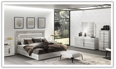 Carrara Gray Rectangular Wooden Bedroom Set with LED Lights