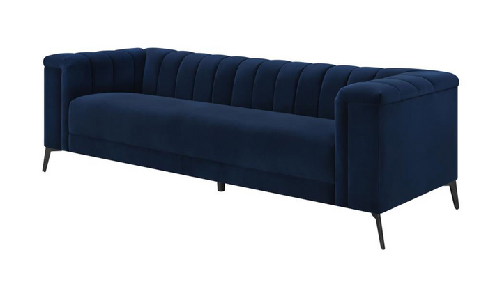 Coaster Chalet Blue Velvet Fabric Tuxedo Arm Sofa