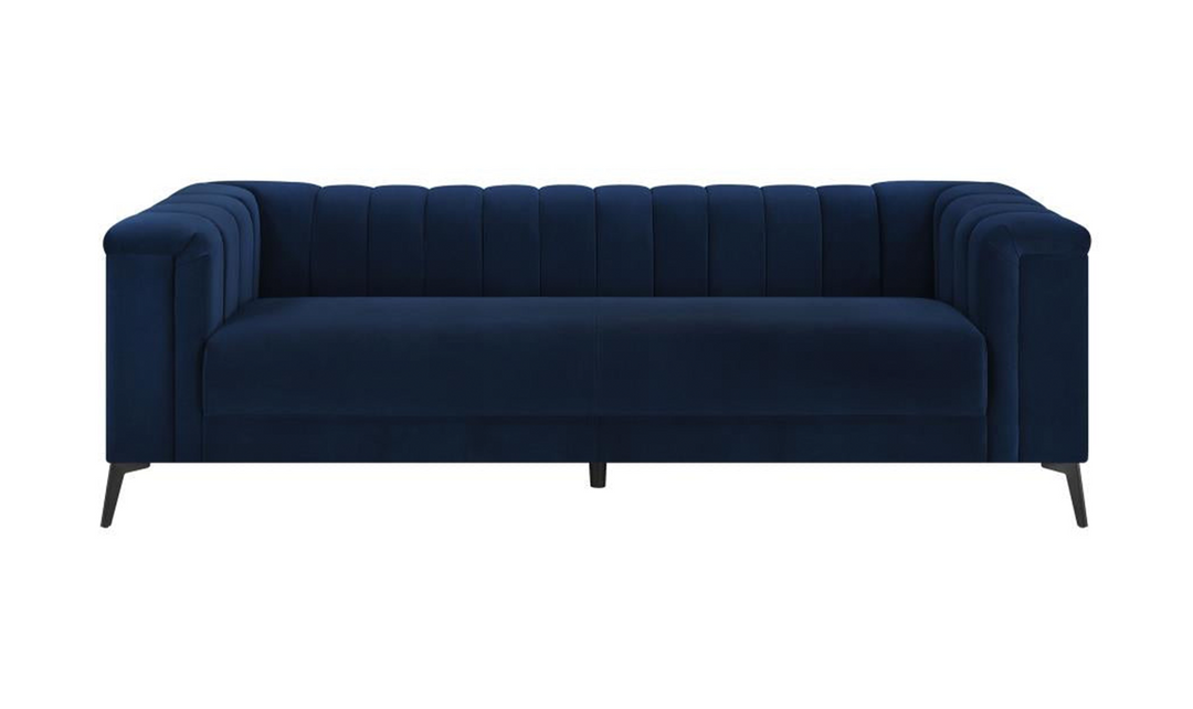 Coaster Chalet Blue Velvet Fabric Tuxedo Arm Sofa