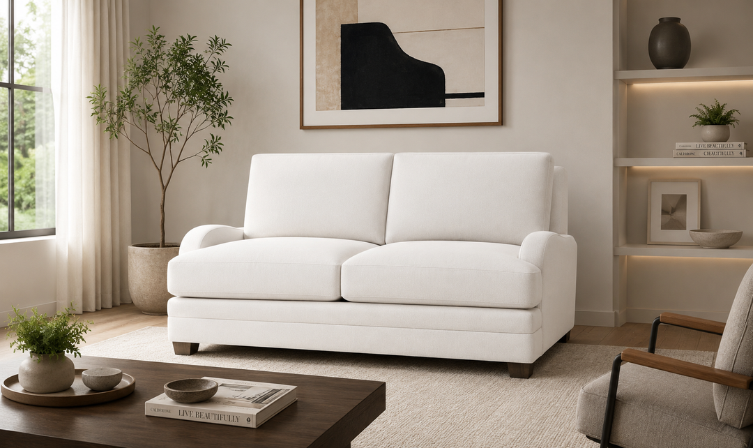 Bernhardt Rollins Light Gray Fabric Loveseat with 2 Accent Pillows