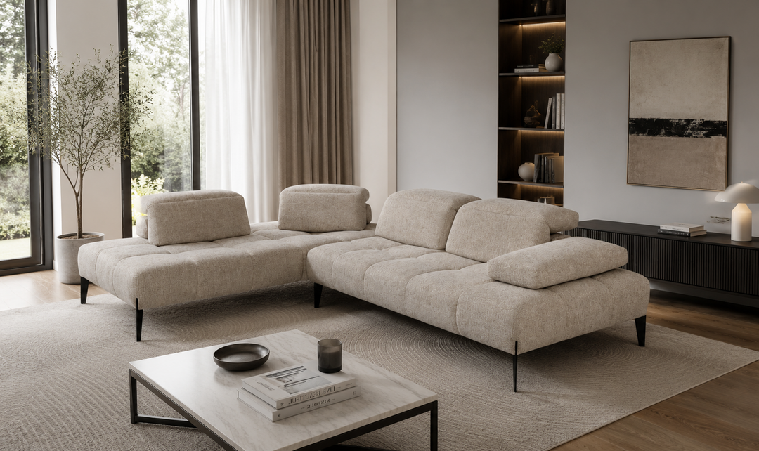 Calia Italia Skyline Modular Sectional Long Chaise With Adjustable Headrest