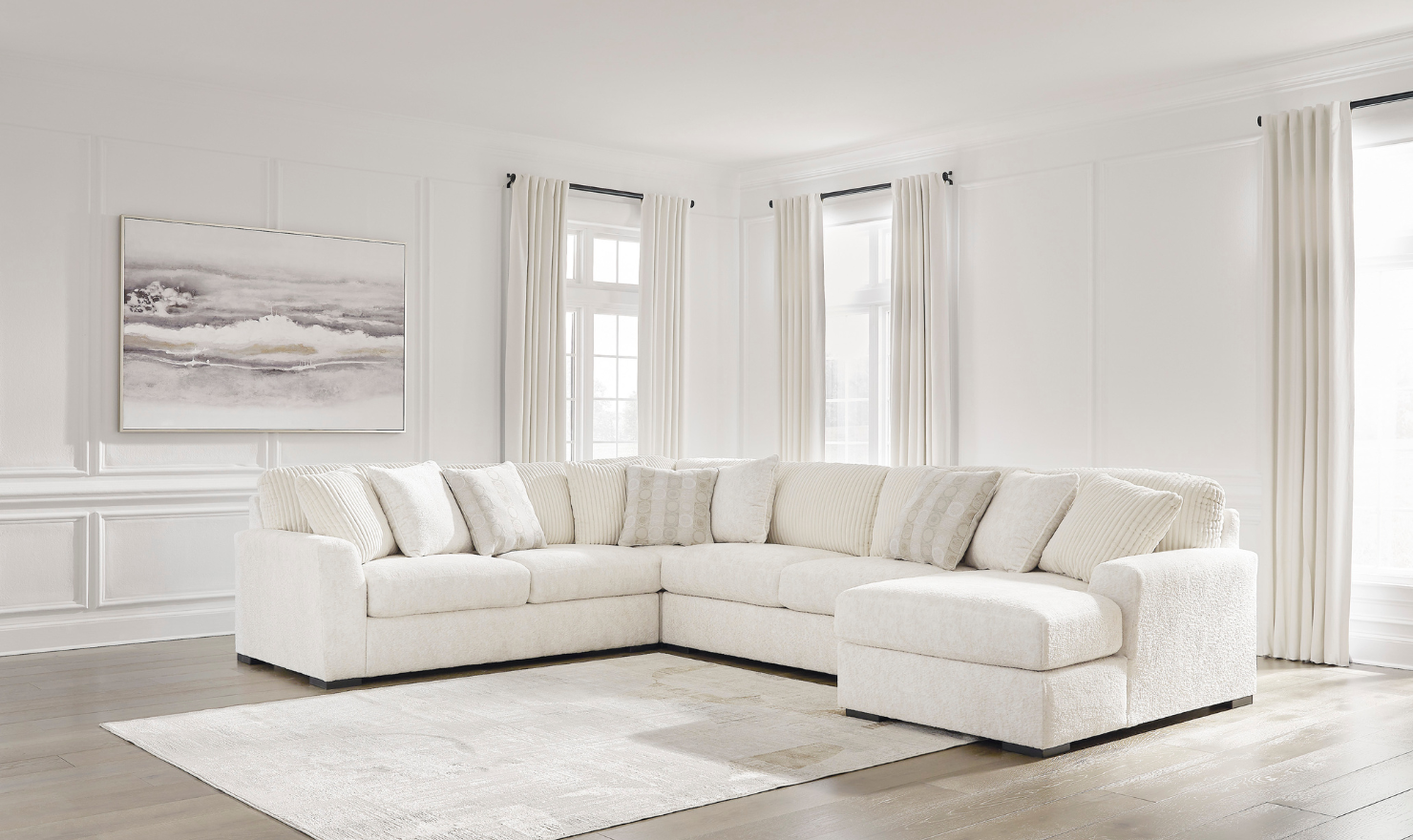 Modern Heritage Chessington Fabric Sectional with Chaise in Ivory