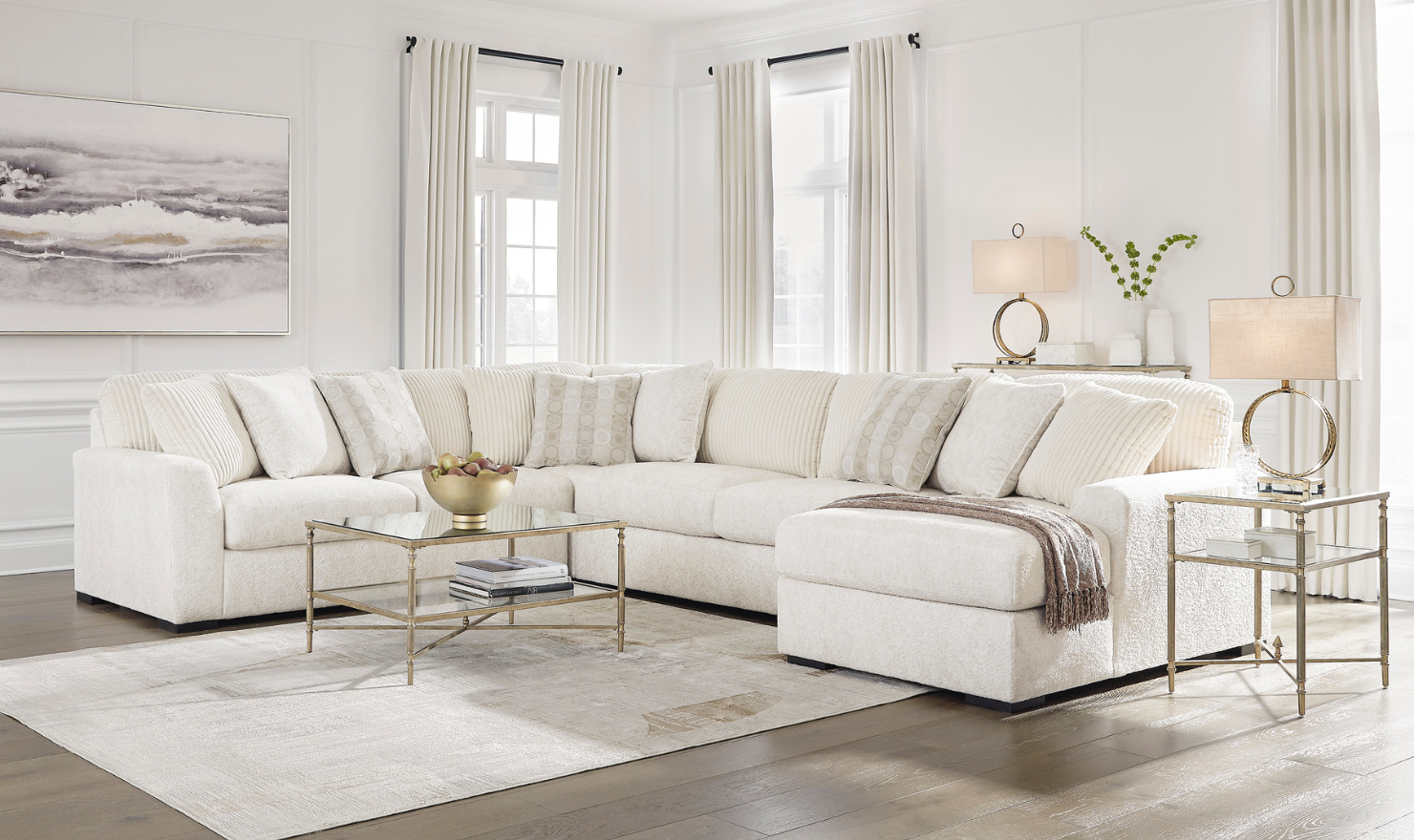 Modern Heritage Chessington Fabric Sectional with Chaise in Ivory