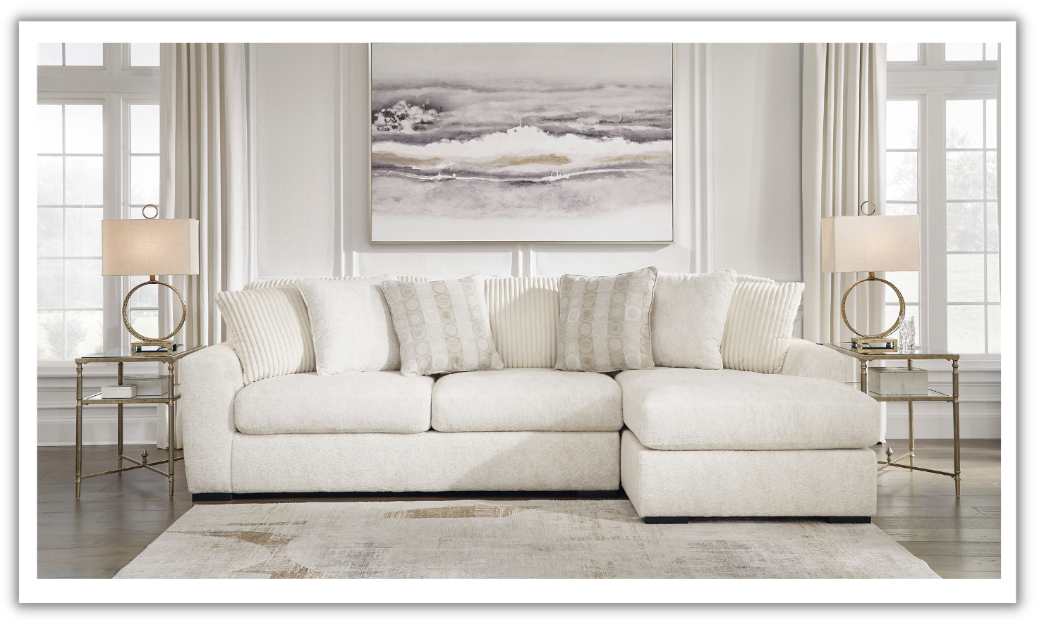 Modern Heritage Chessington Fabric Sectional with Chaise in Ivory