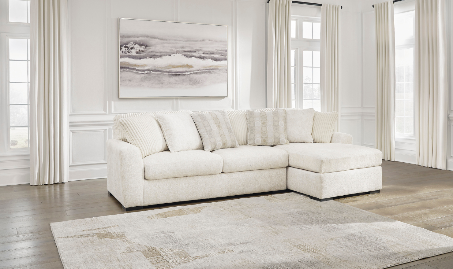 Modern Heritage Chessington Fabric Sectional with Chaise in Ivory