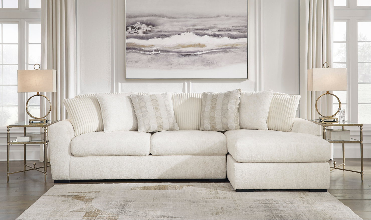 Modern Heritage Chessington Fabric Sectional with Chaise in Ivory
